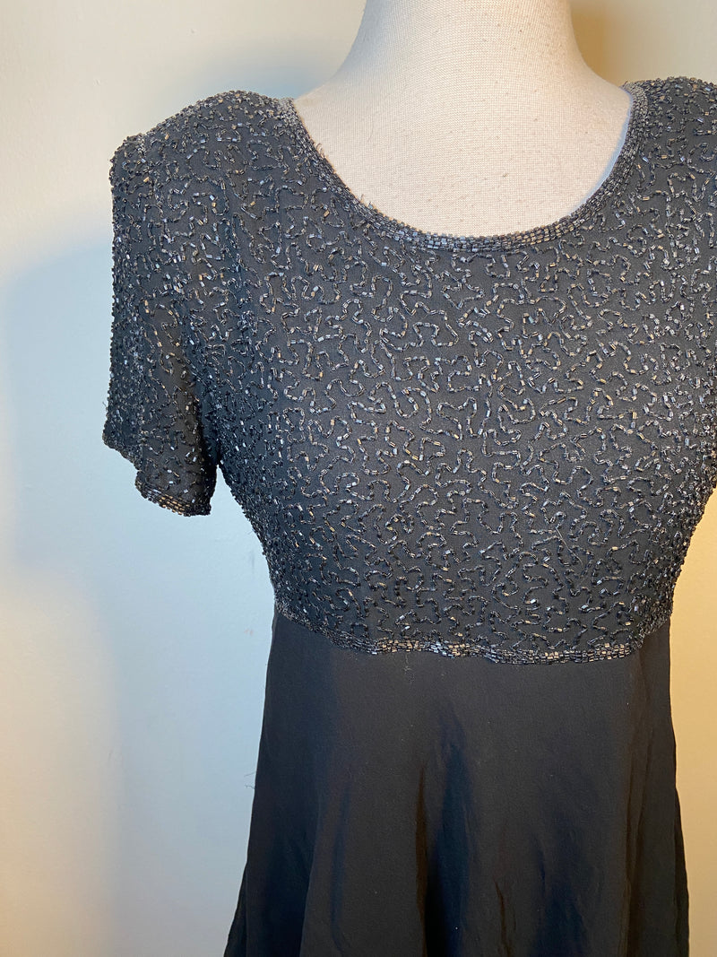 laurence kazar new york silk dress Vintage 80's Laurence Kazar New York Silk Sequin Beaded Dress Large