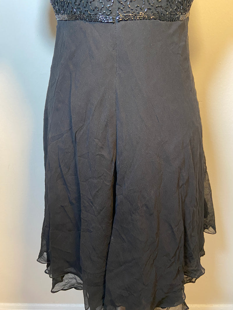 laurence kazar new york silk dress Laurence Kazar NewYork 100% Sequin Silk Dress Black Floral Large Formal Lined