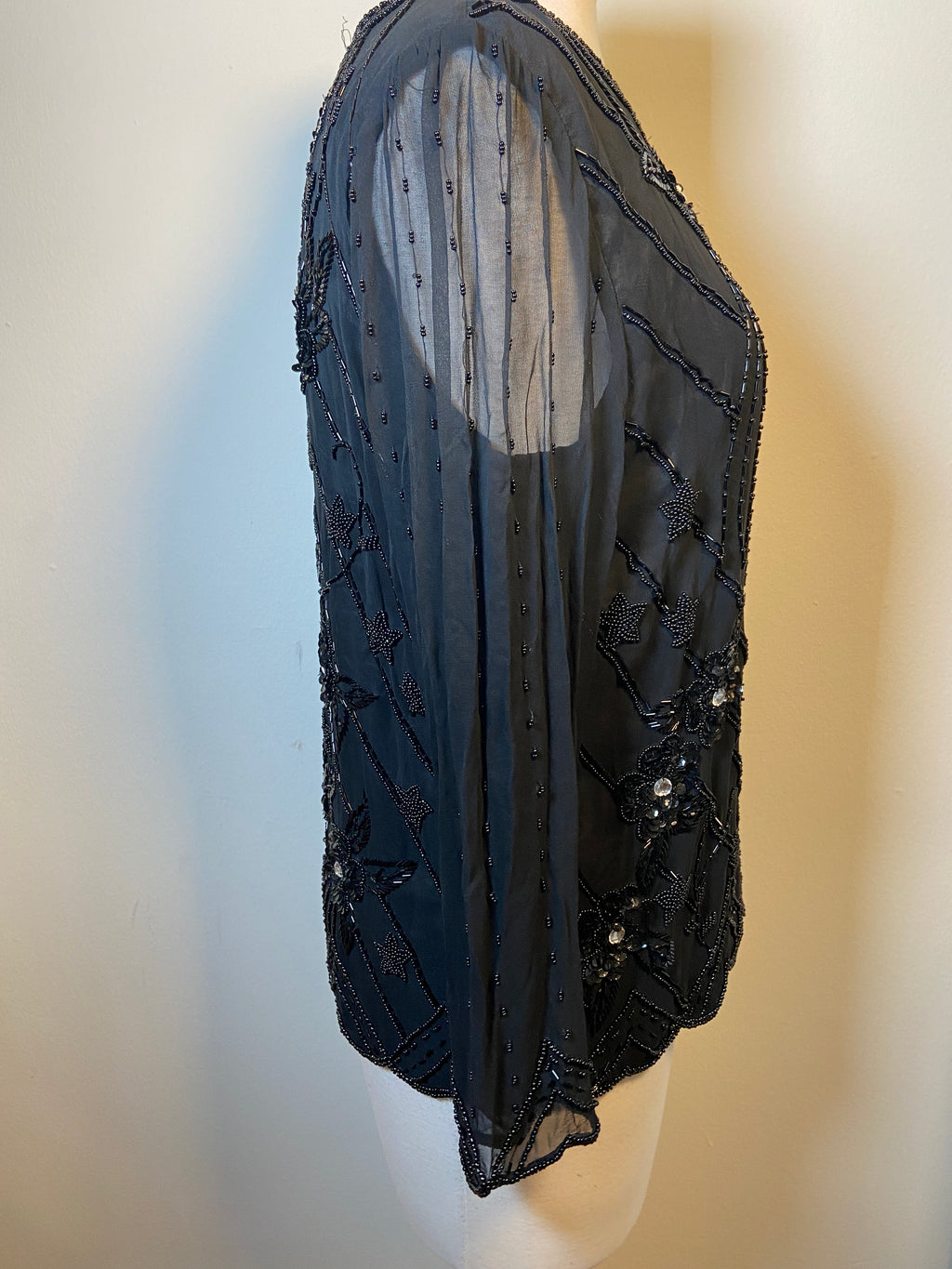 Vintage Long-Sleeve Beaded Blouse